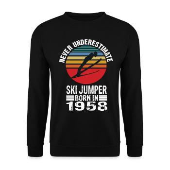 Never Underestimate Ski Jumper born in 1958 - Unisex Sweatshirt - black - Front - Alina (178cm) & Michal (187cm)