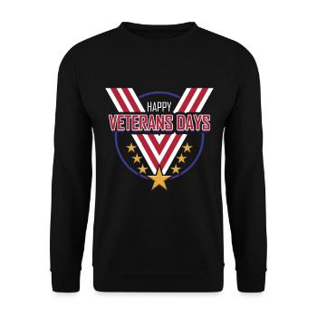 Big V Shaped Medal Ribbon Happy Veterans Day - Unisex Pullover - Schwarz - Vorne - Alina (178cm) & Michal (187cm)