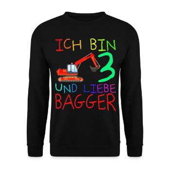 ICH BIN DREI UND LIEBE BAGGER - Unisex Pullover - Schwarz - Vorne - Alina (178cm) & Michal (187cm)