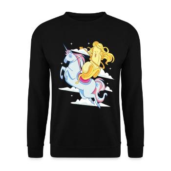 Heroic Banana With Long Hair Riding An Unicorn - Unisex Sweatshirt - black - Front - Alina (178cm) & Michal (187cm)