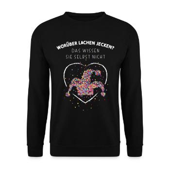 Kölner Karneval Jeck Narren Konfetti Narrenkappe - Unisex Pullover - Schwarz - Vorne - Alina (178cm) & Michal (187cm)