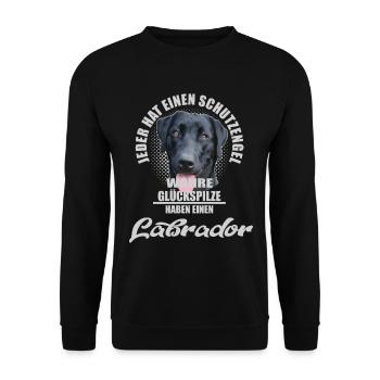 Schwarzer Labrador Schutzengel Spruch - Unisex Pullover - Schwarz - Vorne - Alina (178cm) & Michal (187cm)