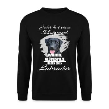 Schwarzer Labrador Schutzengel Spruch - Unisex Pullover - Schwarz - Vorne - Alina (178cm) & Michal (187cm)