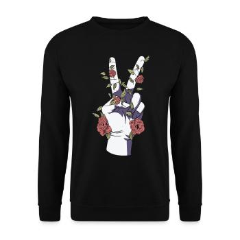 Peace Hand Sign Floral Positive Peace Lover - Unisex Sweatshirt - black - Front - Alina (178cm) & Michal (187cm)