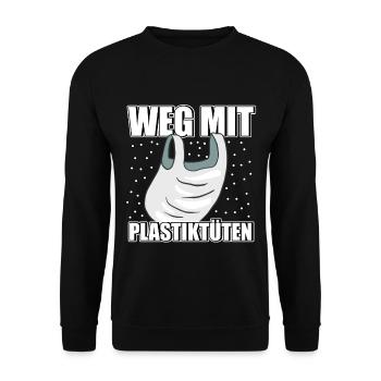 Weg mit Plastiktüten Umweltschutz Rettet die Meere - Unisex Pullover - Schwarz - Vorne - Alina (178cm) & Michal (187cm)