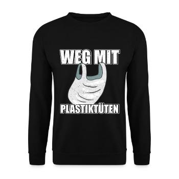 Weg mit Plastiktüten Umweltschutz Rettet die Meere - Unisex Pullover - Schwarz - Vorne - Alina (178cm) & Michal (187cm)