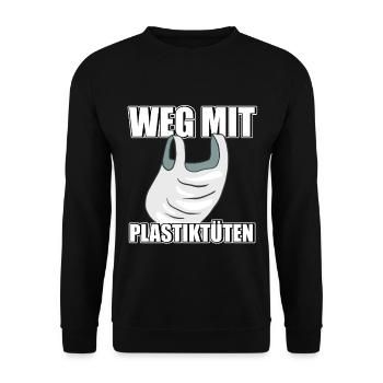Weg mit Plastiktüten Umweltschutz Rettet die Meere - Unisex Pullover - Schwarz - Vorne - Alina (178cm) & Michal (187cm)