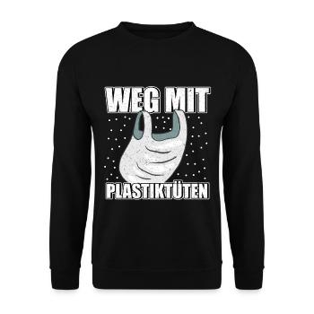 Weg mit Plastiktüten Umweltschutz Rettet die Meere - Unisex Pullover - Schwarz - Vorne - Alina (178cm) & Michal (187cm)