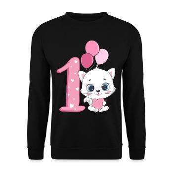 1st Birthday Kitten | Cat Birthday Shirt | Cat - Unisex Sweatshirt - black - Front - Alina (178cm) & Michal (187cm)