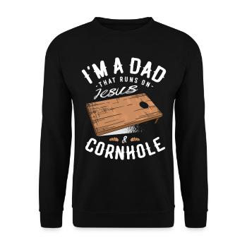 Ein Vater, Der Auf Jesus Und Cornhole Christian - Unisex Pullover - Schwarz - Vorne - Alina (178cm) & Michal (187cm)
