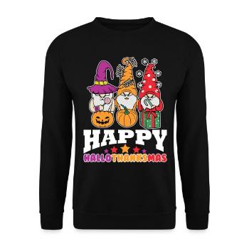 Happy Hello Thanksmas Halloween Thanksgiving Xmas - Unisex Sweatshirt - black - Front - Alina (178cm) & Michal (187cm)