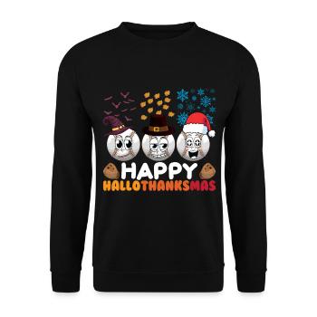 Happy Hello Thanksmas Halloween Thanksgiving Xmas - Unisex Sweatshirt - black - Front - Alina (178cm) & Michal (187cm)