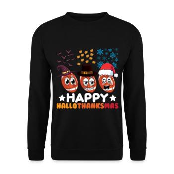 Happy Hello Thanksmas Halloween Thanksgiving Xmas - Unisex Sweatshirt - black - Front - Alina (178cm) & Michal (187cm)