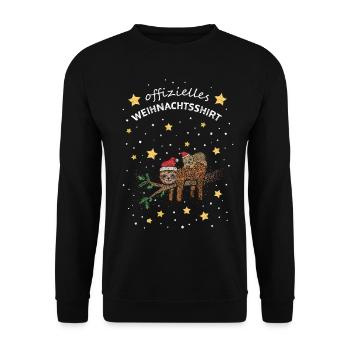 Offizielles Weihnachtsshirt Faultier Wichteln Xmas - Unisex Pullover - Schwarz - Vorne - Alina (178cm) & Michal (187cm)