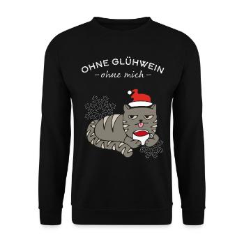 Glühwein Weihnachtsmarkt Katze Weihnachtszeit - Unisex Pullover - Schwarz - Vorne - Alina (178cm) & Michal (187cm)