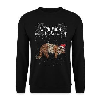 Frettchen Nikolausmütze Wichteln Weihnachtsmuffel - Unisex Pullover - Schwarz - Vorne - Alina (178cm) & Michal (187cm)