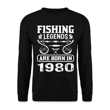 Les légendes de la pêche sont nées en 1980 - Sweat-shirt Unisexe - noir - Devant - Alina (178cm) & Michal (187cm)