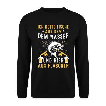 Angeln Geschenk Fischer Angler Petri Heil Rute - Unisex Pullover - Schwarz - Vorne - Alina (178cm) & Michal (187cm)