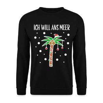 Weihnachtsoutfit Palme Strand Meer Nikolaus - Unisex Pullover - Schwarz - Vorne - Alina (178cm) & Michal (187cm)