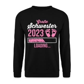 Schwester 2023 Schwanger Werdende Schwester - Unisex Pullover - Schwarz - Vorne - Alina (178cm) & Michal (187cm)