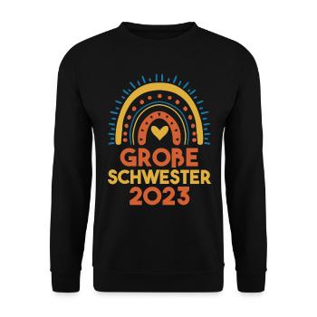 Schwester 2023 Schwanger Werdende Schwester - Unisex Pullover - Schwarz - Vorne - Alina (178cm) & Michal (187cm)
