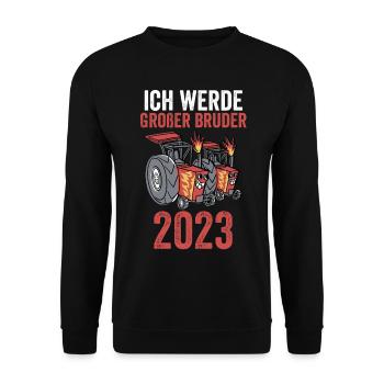 Bruder 2023 Traktor Werdender Bruder - Unisex Pullover - Schwarz - Vorne - Alina (178cm) & Michal (187cm)