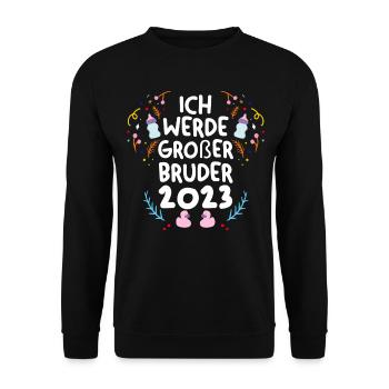 Bruder 2023 Schwanger Werdender Bruder - Unisex Pullover - Schwarz - Vorne - Alina (178cm) & Michal (187cm)