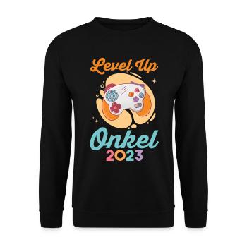 Onkel 2023 Gamer Zocker Werdender Onkel - Unisex Pullover - Schwarz - Vorne - Alina (178cm) & Michal (187cm)