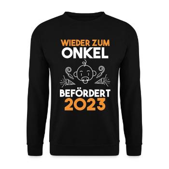 Onkel 2023 Schwangerschaft Schwanger Werdender Onk - Unisex Pullover - Schwarz - Vorne - Alina (178cm) & Michal (187cm)