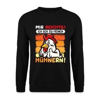 Ich geh zu meinen Hühnern! - Unisex Pullover - Schwarz - Vorne - Alina (178cm) & Michal (187cm)