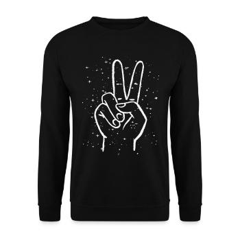Frieden Liebhaber Sterne Frieden Handzeichen - Unisex Pullover - Schwarz - Vorne - Alina (178cm) & Michal (187cm)
