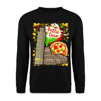 Italy Colosseum, Pisa, Pizza Design Bella-Ciao - Unisex Sweatshirt - black - Front - Alina (178cm) & Michal (187cm)