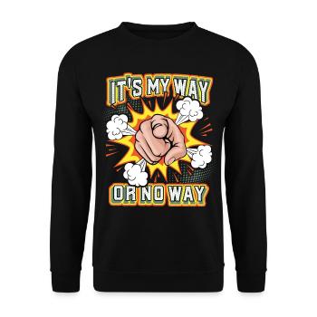 Pop-Art, Hand und Zeigefinger, lustiger Spruch - Unisex Pullover - Schwarz - Vorne - Alina (178cm) & Michal (187cm)
