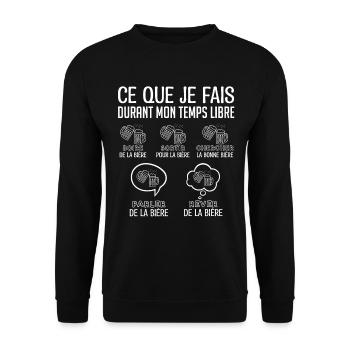 Bière | Durant mon temps libre je bois de la bière - Sweat-shirt Unisexe - noir - Devant - Alina (178cm) & Michal (187cm)