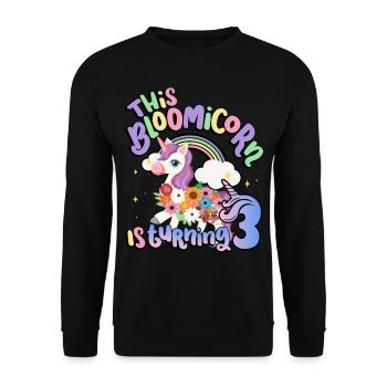 Bloomicorn Is Turning 3 Einhorn 3. Geburtstag - Unisex Pullover - Schwarz - Vorne - Alina (178cm) & Michal (187cm)