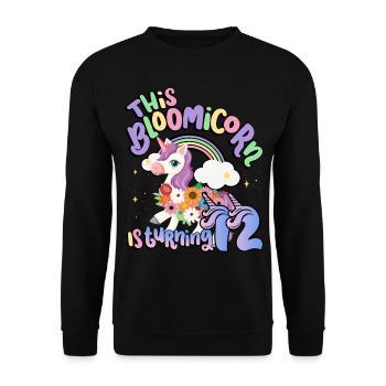 Bloomicorn Is Turning 12 Einhorn 12. Geburtstag - Unisex Pullover - Schwarz - Vorne - Alina (178cm) & Michal (187cm)