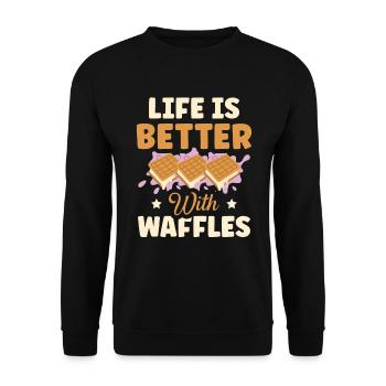 Life is better with waffles waffles for - Unisex Sweatshirt - black - Front - Alina (178cm) & Michal (187cm)