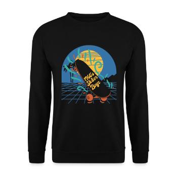 Skateboard Retro 60s Board Wheels Surf - Unisex Sweatshirt - black - Front - Alina (178cm) & Michal (187cm)