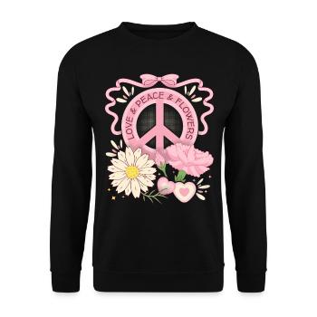 Symbole de paix Signe de paix, Amour-Paix-Fleurs - Sweat-shirt Unisexe - noir - Devant - Alina (178cm) & Michal (187cm)