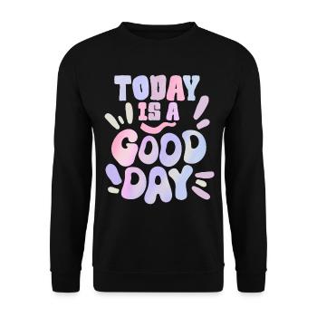Bonne journée, disons, année-1970, design des années 70 - Sweat-shirt Unisexe - noir - Devant - Alina (178cm) & Michal (187cm)