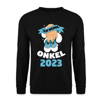 Onkel 2023 Schwangerschaft Schwanger Werdender Onk - Unisex Pullover - Schwarz - Vorne - Alina (178cm) & Michal (187cm)