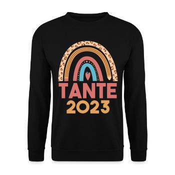 Tante 2023 Schwangerschaft Regenbogen Werdende Tan - Unisex Pullover - Schwarz - Vorne - Alina (178cm) & Michal (187cm)