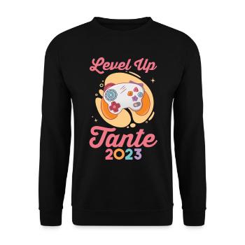 Tante 2023 Gamer Zocker Werdende Tante - Unisex Pullover - Schwarz - Vorne - Alina (178cm) & Michal (187cm)