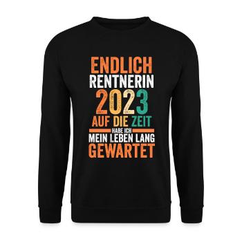 Pension 2023 Pensionärin Ruhestand Rentnerin Rente - Unisex Pullover - Schwarz - Vorne - Alina (178cm) & Michal (187cm)