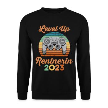 Pension 2023 Pensionärin Gamer Ruhestand Rentnerin - Unisex Pullover - Schwarz - Vorne - Alina (178cm) & Michal (187cm)