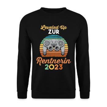 Pension 2023 Pensionärin Gamer Zocken Ruhestand Re - Unisex Pullover - Schwarz - Vorne - Alina (178cm) & Michal (187cm)