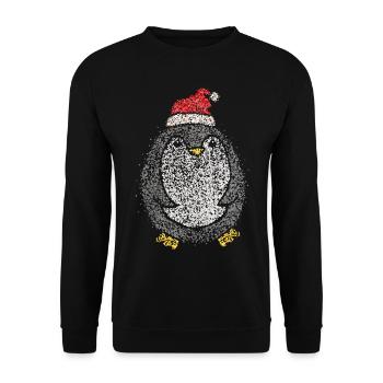 Pinguin Weihnachtsoutfit Nikolausmütze Ugly Xmas - Unisex Pullover - Schwarz - Vorne - Alina (178cm) & Michal (187cm)