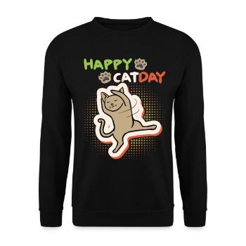 Katze, tanzende Katze, Happy Cat-Day, Katzentag - Unisex Pullover - Schwarz - Vorne - Alina (178cm) & Michal (187cm)