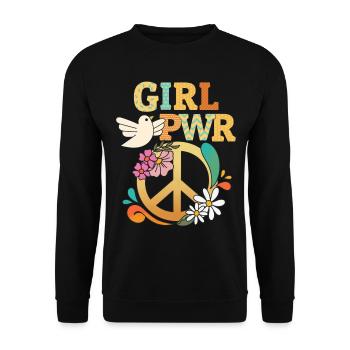 Girl-Power, Frieden-Symbol Friedenszeichen Grl-Pwr - Unisex Pullover - Schwarz - Vorne - Alina (178cm) & Michal (187cm)