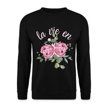 Pivoines de style vintage Aquarelle Drôle de dicton - Sweat-shirt Unisexe - noir - Devant - Alina (178cm) & Michal (187cm)